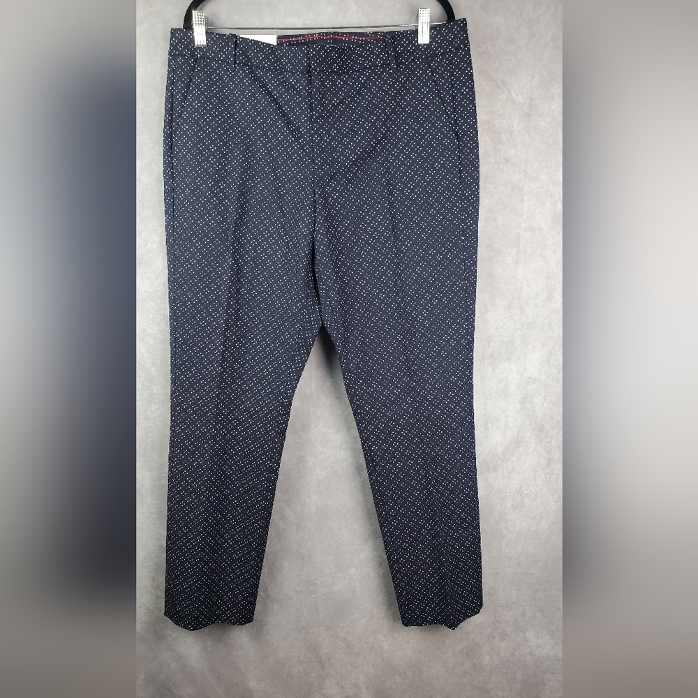 Tommy Hilfiger Women's Skinny Stretch Cotton Navy Dress Pants Polka-Dot Size‎ 14